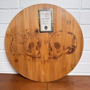 Ciroa WICKED SKULLS Bamboo Lazy Susann 16" Rotating Platter Halloween NEW
